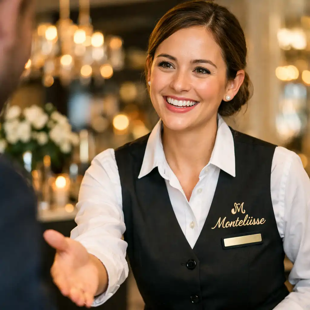 Accueil souriant dans l’intérieur élégant du restaurant Monteliisse