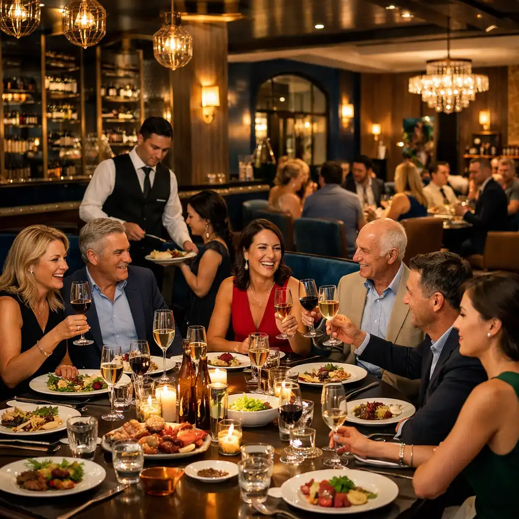 Groupe d’invités célébrant un événement exclusif dans le restaurant Monteliisse