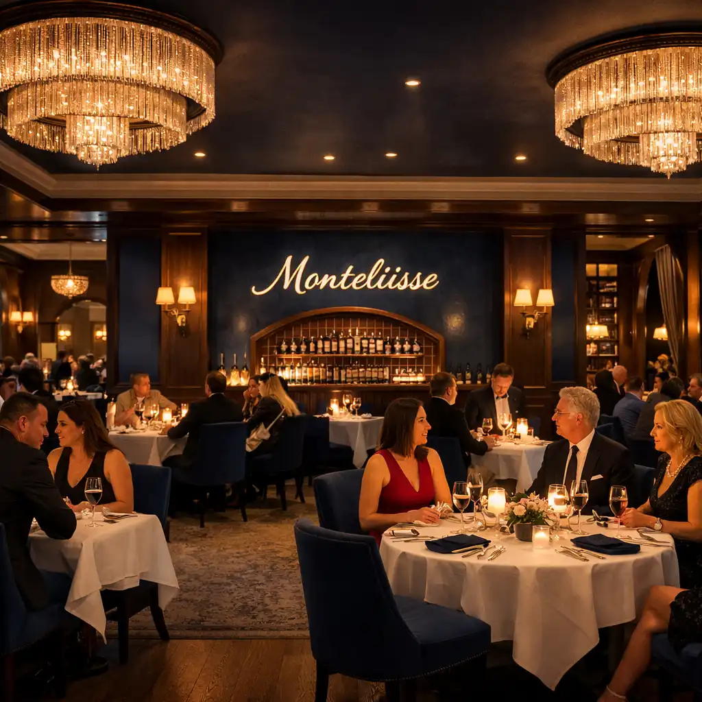 Ambiance de soirée élégante et lumineuse au restaurant Monteliisse